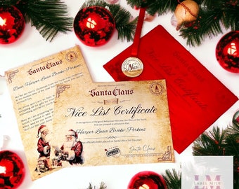 Personalised Nice List Certificate - Christmas Letter - Letter From Santa - Nice List Medal - Christmas Eve Box - Vintage - Old Style Letter