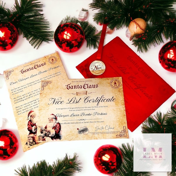 Personalised Nice List Certificate - Christmas Letter - Letter From Santa - Nice List Medal - Christmas Eve Box - Vintage - Old Style Letter