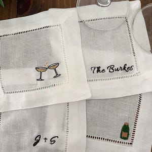 Custom Embroidered Linen Cocktail Napkins | Wedding, Host Gift, Bridal Shower