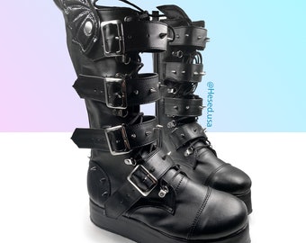 Botas Vampiro / botas de plataforma con alas, zapatos góticos, botas altas veganas y hechas a mano con alas desmontables totalmente personalizables de colores