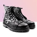 Rogue X | Vegan leather handmade ankle boot with courageous strong print, punk anarchy style shoes glued and sewn high quality craftsmanship product logo