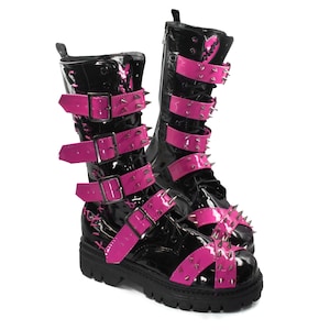 Frankenlala | gotische schoenen, handgemaakte hoge laarzen, laarzen met riem, punkschoenen, esthetiek met studs, vegan laarzen met spikes, aan de zijkant gestikt, stampers
