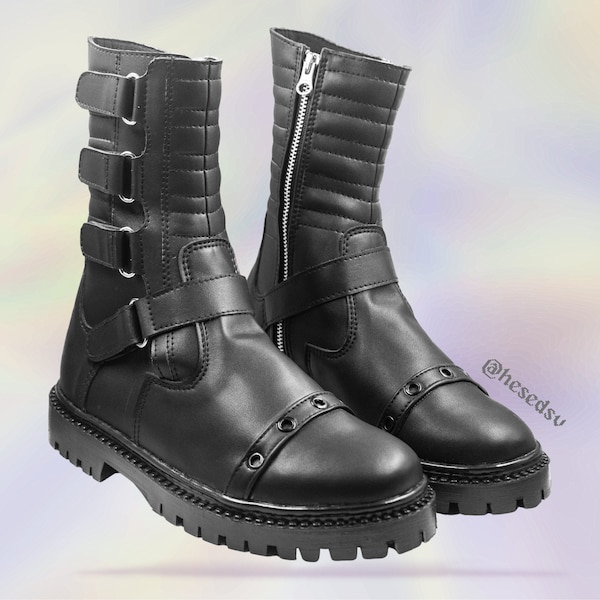 Waldläufer Stiefel, Biker Stiefel, Vegan Nopal Leder, vegane Schuhe, handgemachtes Produkt, Rocker Stiefel