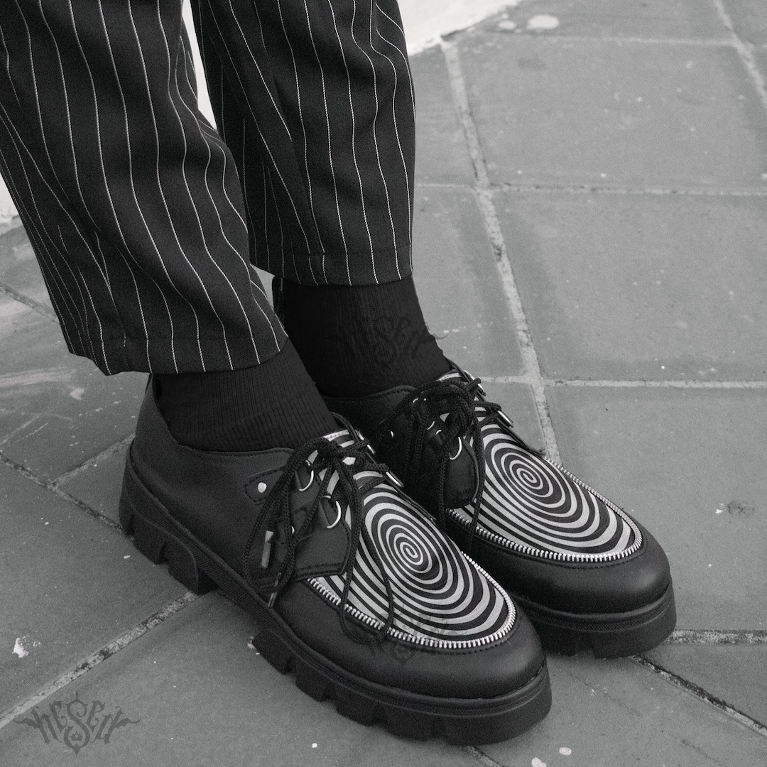 Void Oxfords | Gothic Chunky Sole Derbys With Spiral White