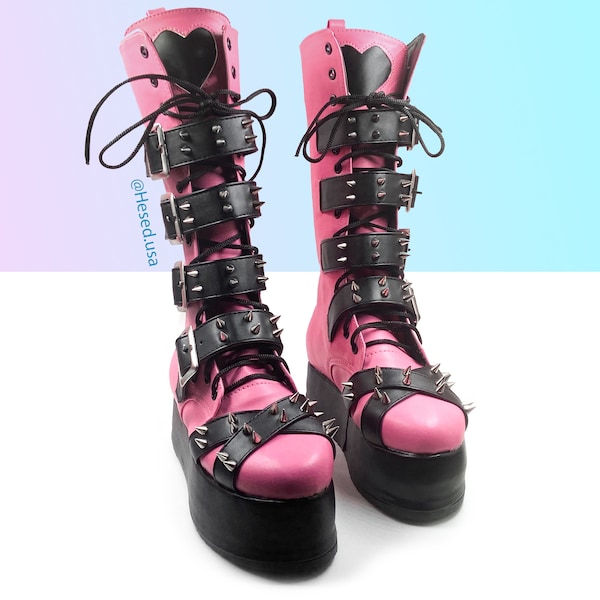 Draculala Boots Pink or black | Gothic shoes, Handmade high boots, vegan platform boots, cosplay boots, hot pink boots, BLACK gothic boots