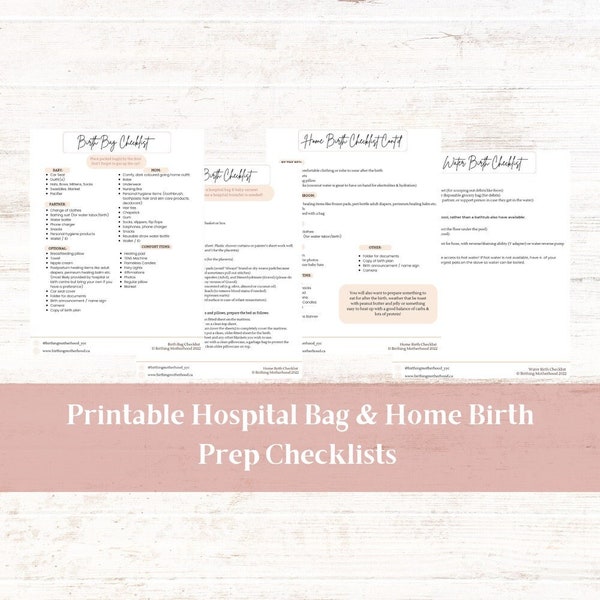 Hospital Bag Checklist and Home Birth Prep Checklist | Printable PDF & Canva Template