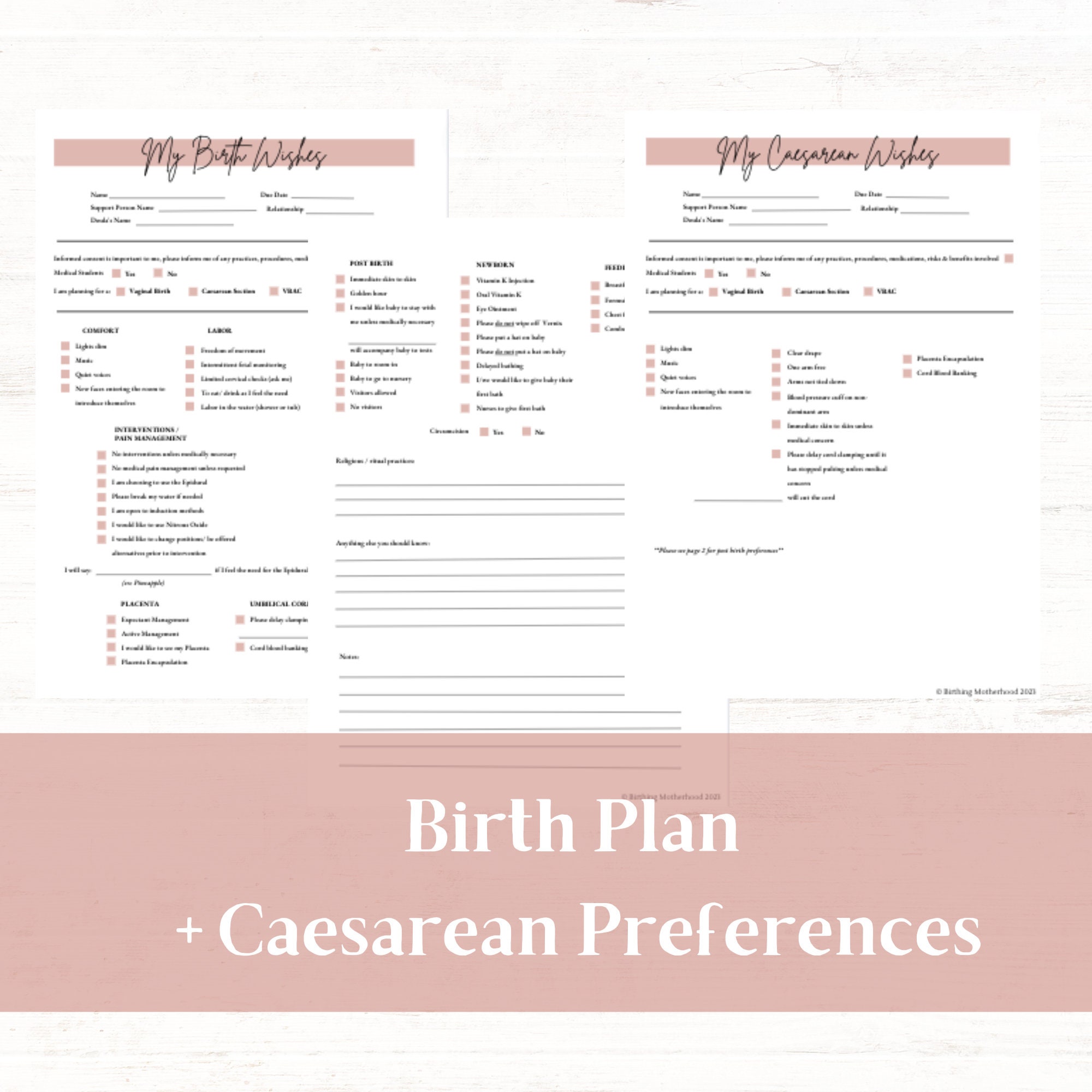 Printable Birth Plan Plus C-section Preferences - Etsy