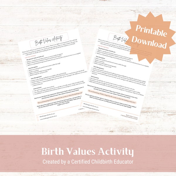 Birth Values Activity Worksheet | Childbirth Education Activity