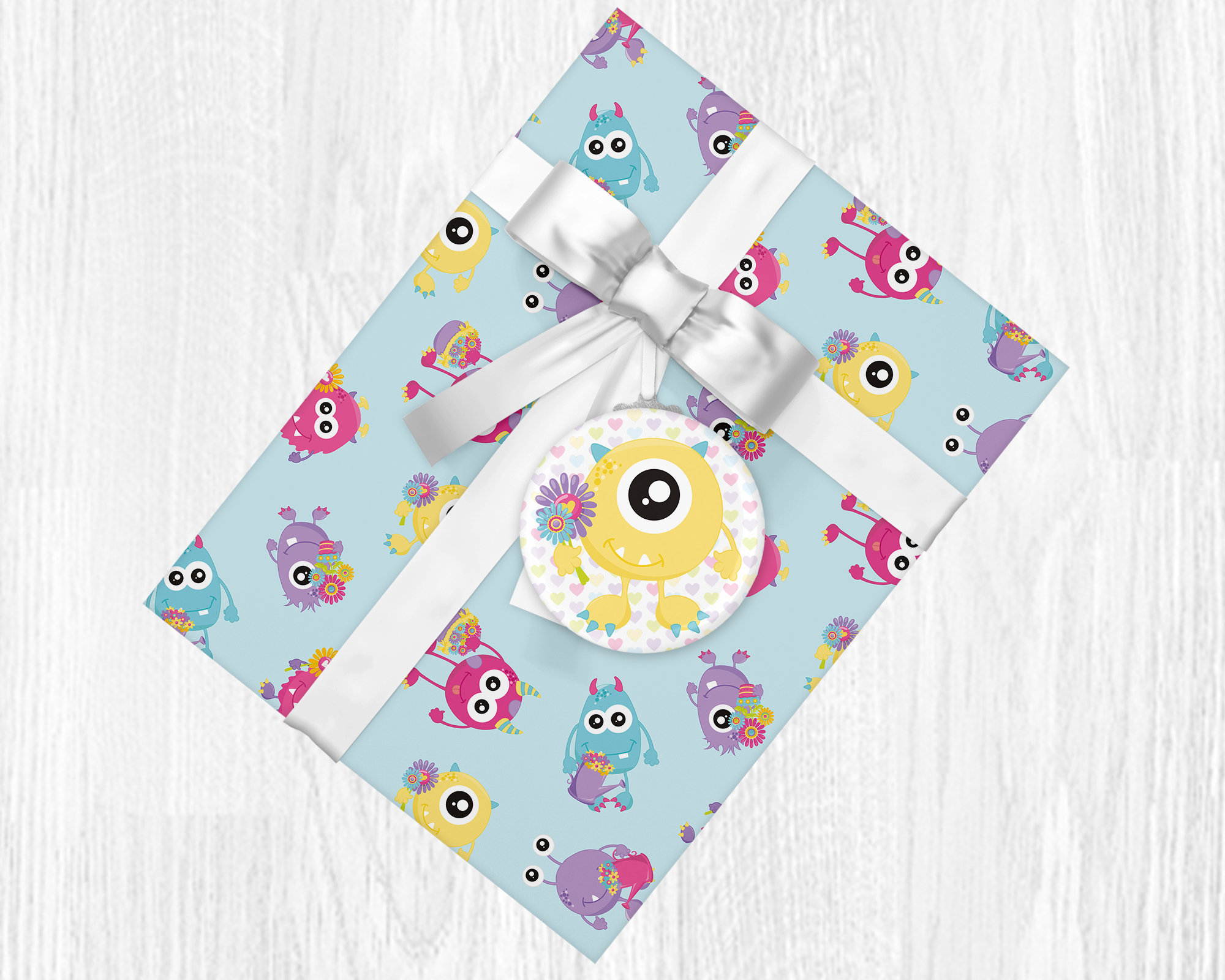 Kawaii Monster Wrapping Paper Sheets with Gift TagsGift Wrap Etsy