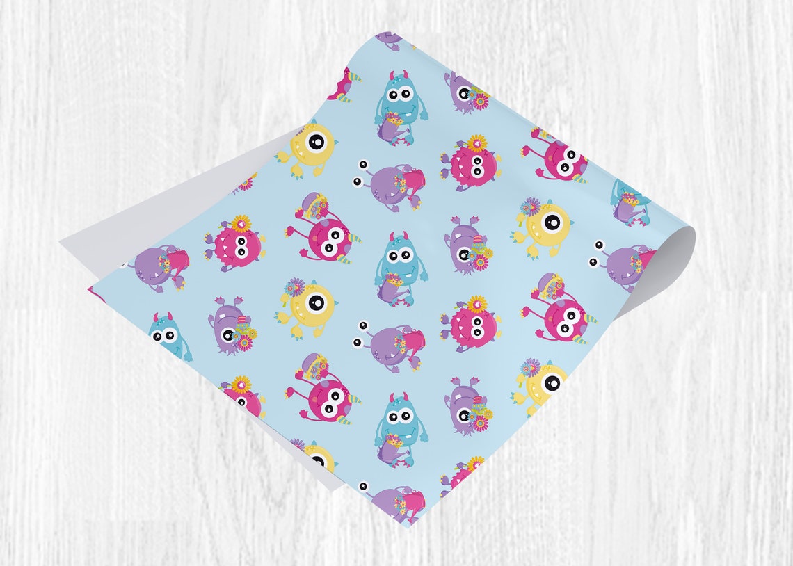 Kawaii Monster Wrapping Paper Sheets with Gift TagsGift Wrap Etsy
