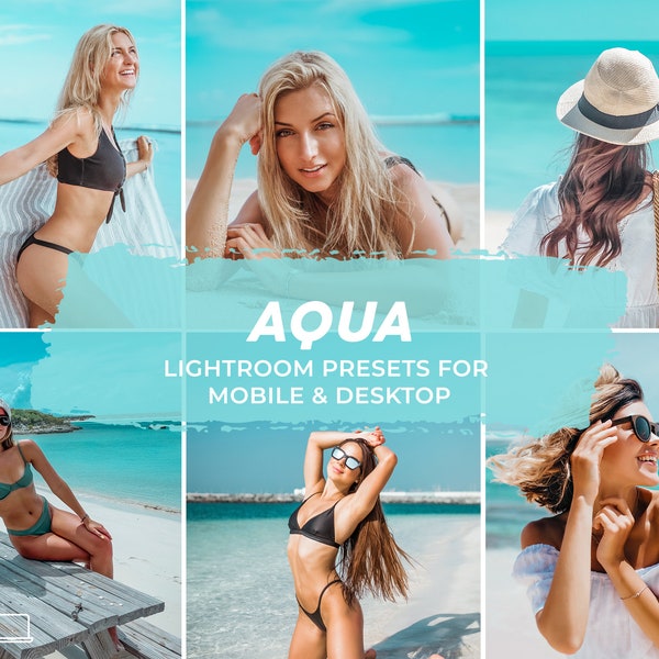 6 Aqua Mobile & Desktop Lightroom Presets,Aqua Lifestyle Lightroom Presets,Lightroom Mobile Preset, Mobile Presets Summer,Beach Preset