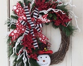 Front door Christmas wreath, snowman wreath, Christmas decor, winter wreath