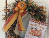 Fall front door wreath, pumpkin wreath, fall wreath, autumn wreath