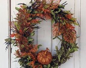 front door fall wreath,  autumn wreath, fall decor, sparkle pumpkin wreath, glittery fall wreath