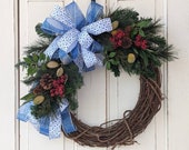 Traditional Christmas wreath, front door Christmas wreath, Christmas wreath, blue Christmas wreath, winter wreath
