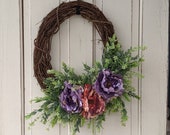 Front door spring wreath, purple wreath, everyday wreath