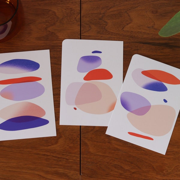 Set aus 3 abstrakten Karten, Grußkarten, Geschenkkarten mit verschiedenen modern grafischen Motiven