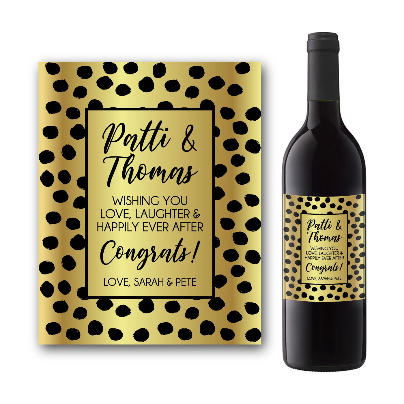 Engagement Gift For Couple - Wedding Wine Gift For Couple - Wedding Favor  Wine Gift - Personalized Wine Label - Metallic Gold Wine Label