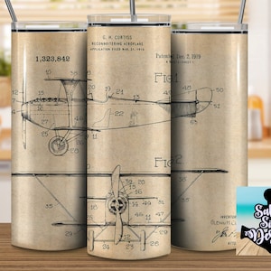 Vintage Airplane Patent 20oz Stainless Steel Tumbler: Pilot Gift