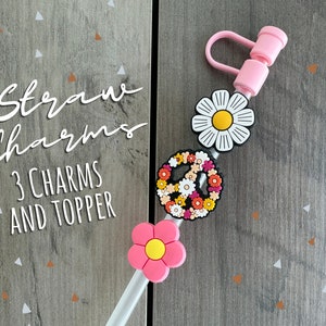 Peace Love Butterfly Flowers Straw Toppers Charms For Tumblers