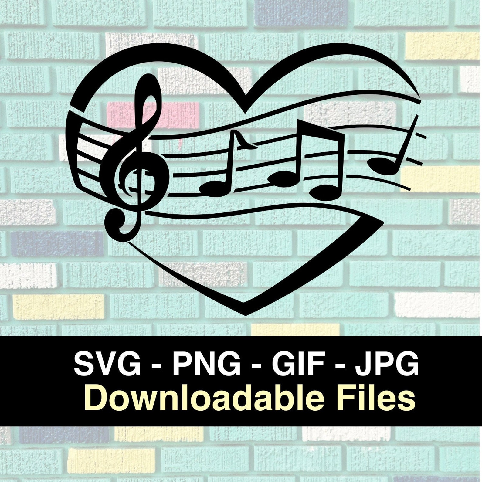 Heart Music Notes Cricut Silhouette Cameo Cut Files Etsy