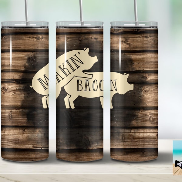 Makin' Bacon Dad BBQ Cup -  20 Ounce Skinny Tumbler Cup / Tall Metal Tumbler Sublimated Cup - Funny Tumbler Cup - Tumbler Gift for Men