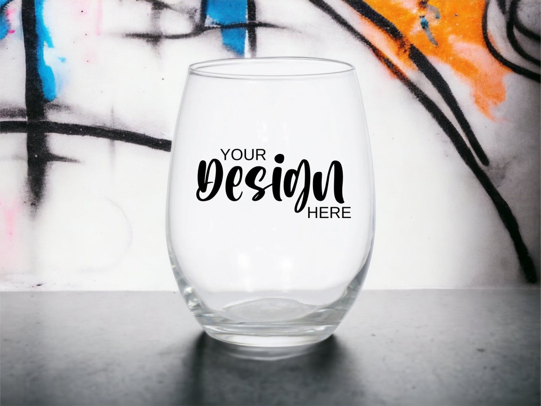 Stemless Wine Glass Mockup / Graffiti Wine Glass Mockup / No Stem Wine