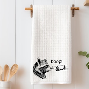 Boop - Annoyed Raccoon Kitchen Tea Towel – Raccoon Trash Panda Funny Kitchen Decor – 16x24 Inches – Microfiber Polyester Blend - Funny Gift
