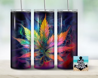 Neon Pot Leaf Tumbler: 20 oz Insulated Metal Cup