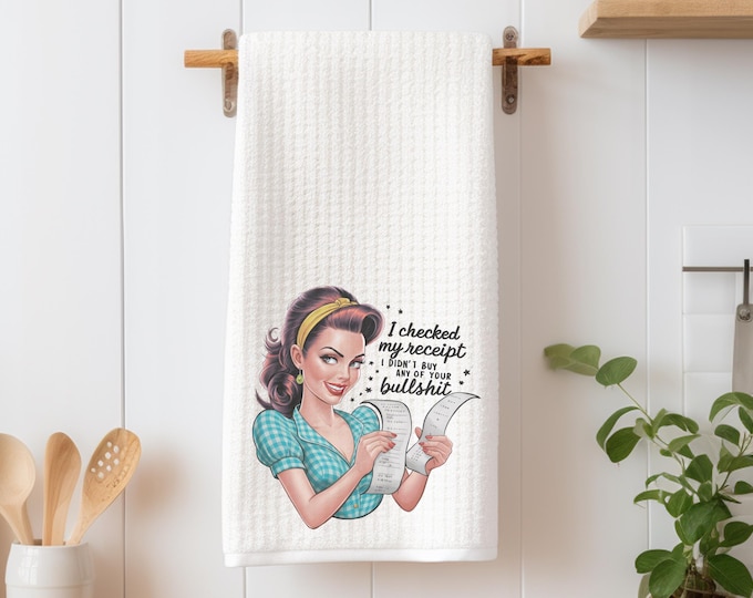 Funny Vintage Housewife Kitchen Towel: Sarcastic Waffle Tea Towel