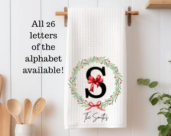 Personalized Christmas Kitchen Towel: Farmhouse Waffle Weave Decor