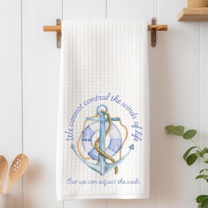 Nautical Kitchen Tea Towel: Watercolor Anchor & Buoy Design