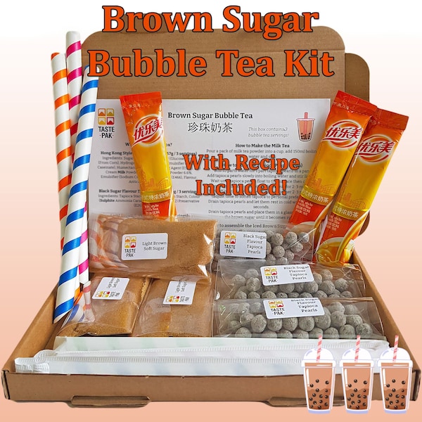 DIY Brown Sugar Bubble Tea Kit | Letterbox Gift | Boba Tea Kit | Unique Personalised Gift | Tapioca Pearl Tea Gift | Brown Sugar Boba Kit