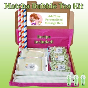 DIY Matcha Bubble Tea Letterbox Gift | Bubble Tea Kit | Boba Tea Kit | Unique Personalised Gift | Tapioca Pearl Milk Tea Gift | Green Tea