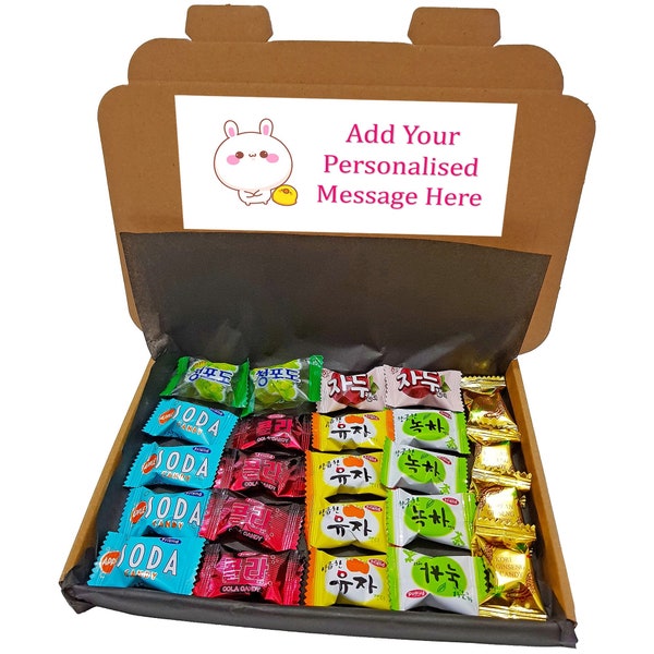 Korean Sweets Box, Sweets from Korea | Letterbox Gift, Plum | Cola | Citron | Green Tea | Apple Soda | Ginseng | Grape | Korean Candy Hamper