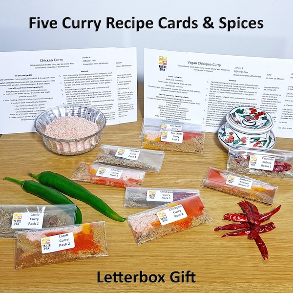 5 Curry Recipe Kit with Spices | Letterbox Gift | Recipe Kits | Curry Kits | Curry Recipe Gift Set | Recipe Card Gift Pack | Curry Spice Mix