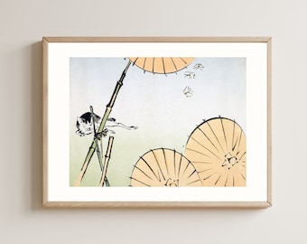 Vintage Japanese Cat and Umbrella Woodblock Print by Shibata Zeshin, The lovers poster