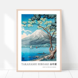 Japanese woodblock print, Mount Fuji from Lake Yamanaka, Japanese wall art, Japanese poster, Mountain artwork, Landscape painting, Gifts