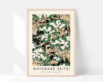 Vintage Japanese woodblock print,  Japanese flower art print, Japanese art poster, Japanese wall decor, Watanabe Seitei, Japan ukiyoe artist