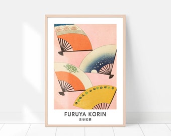 Vintager japanischer Druck, japanische Fankunst, japanisches Wanddekor, japanischer Holzschnitt, japanisches Plakat, Japan Wandkunst, Vintage Kunstdekor