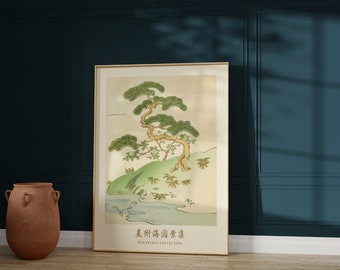 Vintage Japanese print, Bonsai tree print, Vintage Japanese pine tree poster, Japandi decor, zen wall art