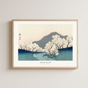 Impresión japonesa vintage de Sakura de Ando Hiroshige, arte de pared japonés, decoración floral, cartel de artista famoso, pintura neutra