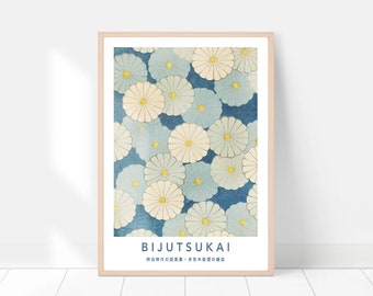 Japandi artwork, Japandi print, Blue botanical print, Botanical wall decor, Vintage Japanese print, Scandinavian decor, Scandinavian print