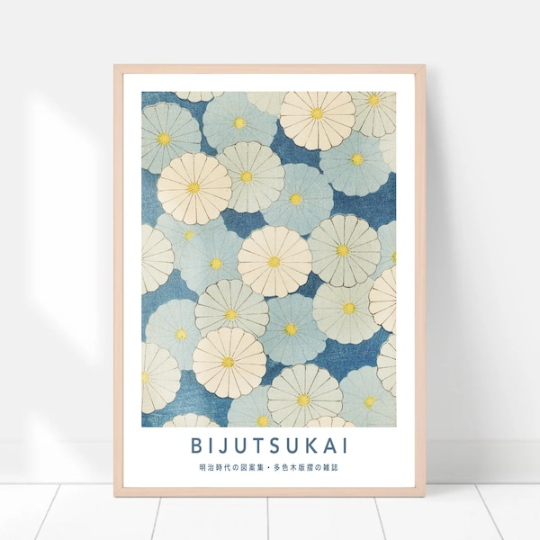 Japandi artwork, Japandi print, Blue botanical print, Botanical wall decor, Vintage Japanese print, Scandinavian decor, Scandinavian print