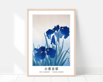 Japanese Woodblock Fine Art Print — Blue Iris Flowers by Ohara