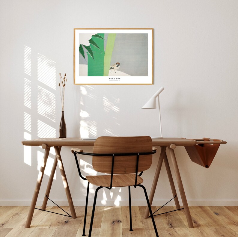 May include: A framed print of a bird perched on a branch with green leaves. The print has a light gray background and the text "Bare Branch" at the bottom.