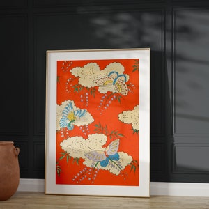 Lámina artística vintage de mariposa japonesa de Furuya Korin - Grabado en madera