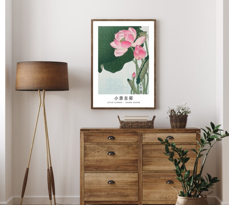 Vintage Japanese Lotus Flower Wall Art by Ohara Koson, Zen Garden Decor ...