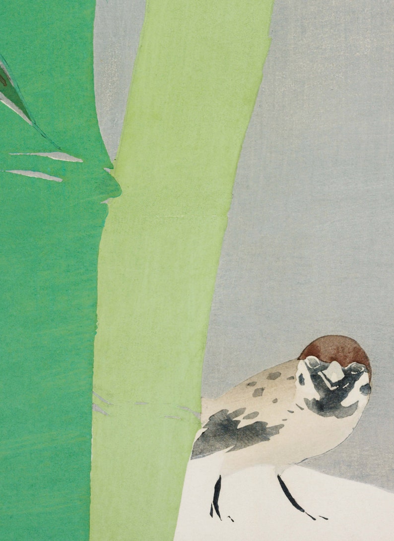 May include: A watercolor painting of a sparrow perched on a branch. The sparrow is brown and white with a dark eye. The branch is green and brown. The background is a light gray.