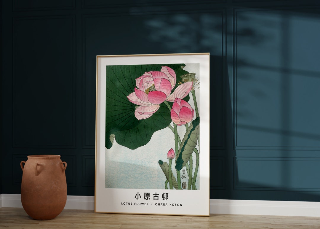 Vintage Japanese Lotus Flower Wall Art by Ohara Koson, Zen Garden Decor ...